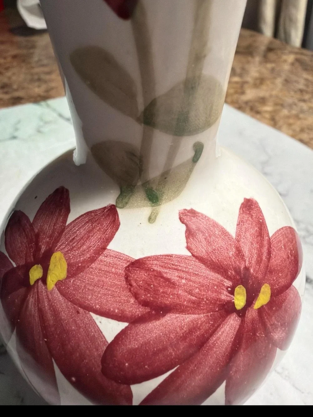 Floral Red Daisy Vase - Vintage - New - Hand Painted